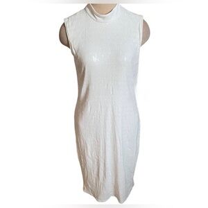 Calvin Klein White Sequin Sleeveless Dress minimalist chic!
